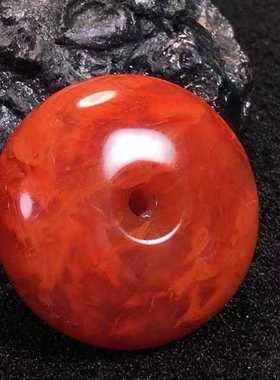 瓦西料南红玛瑙平安扣柿子红火焰纹吊坠挂件项链锁骨链男女款收藏