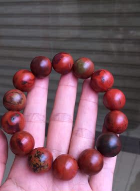 凉山南红鸡红黄皮包浆手串多宝文玩饰品1234567890㎜手链满肉男女