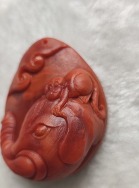 天然南红玛瑙拜相封侯象猴子吊坠挂件柿子红玫瑰红满肉无裂男女款