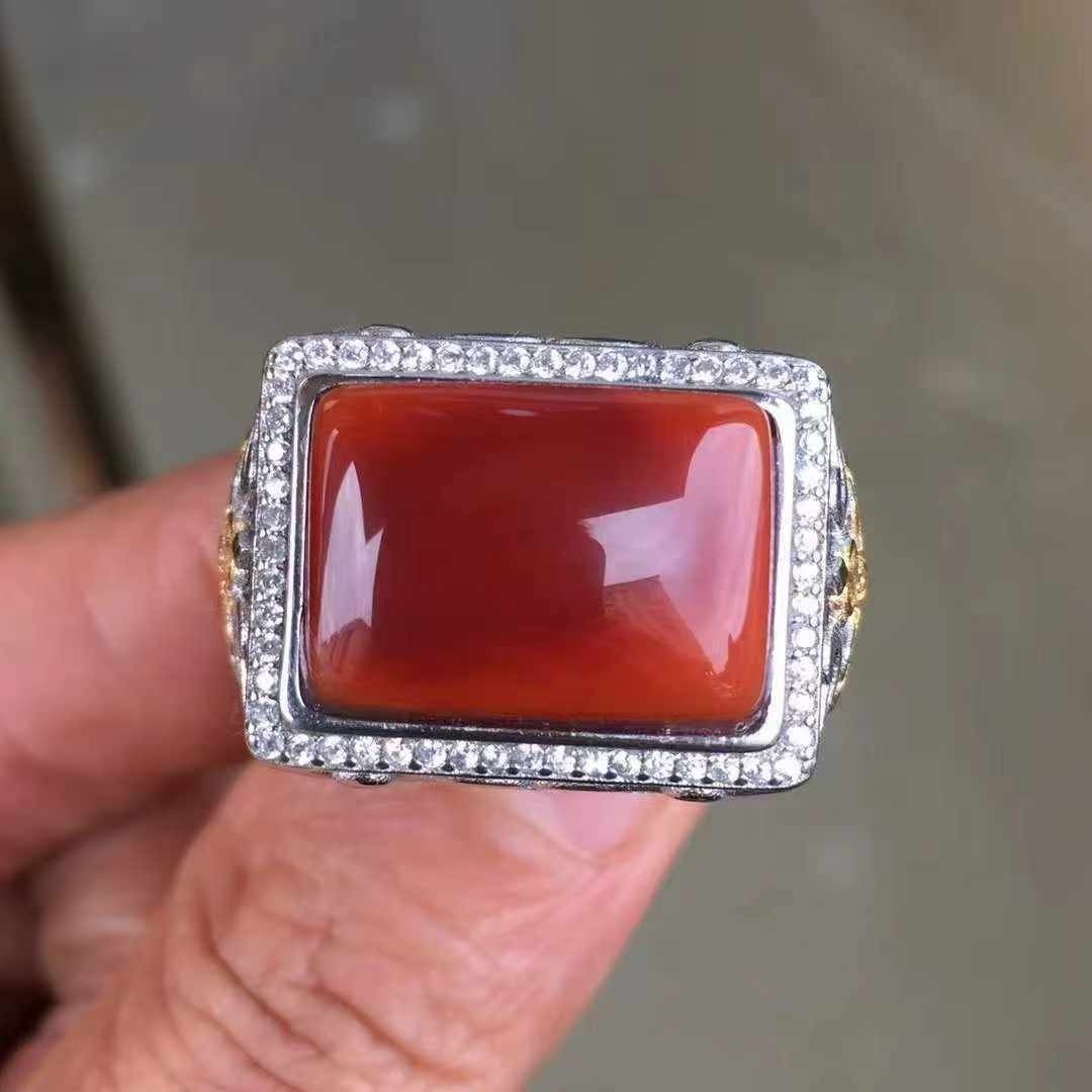 原矿瓦西南红玛瑙霸气男款马鞍戒指925银镶嵌活口设计个性独特料