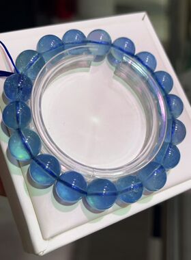 天然海蓝宝手链12mm手串男女款原创设计玻璃体巨美收藏级别百搭女