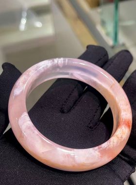 星光西柚粉雪花幽灵手镯57㎜径口手串女款玉石文玩饰品