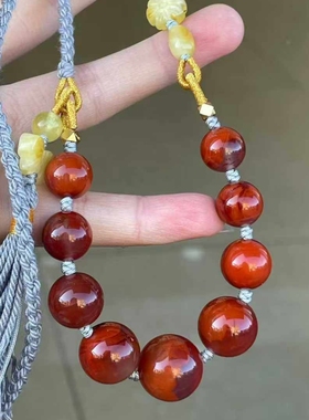 火焰纹南红玛瑙瓦西料DIY锁骨珠项链柿子红玫红手串手链男女吊坠