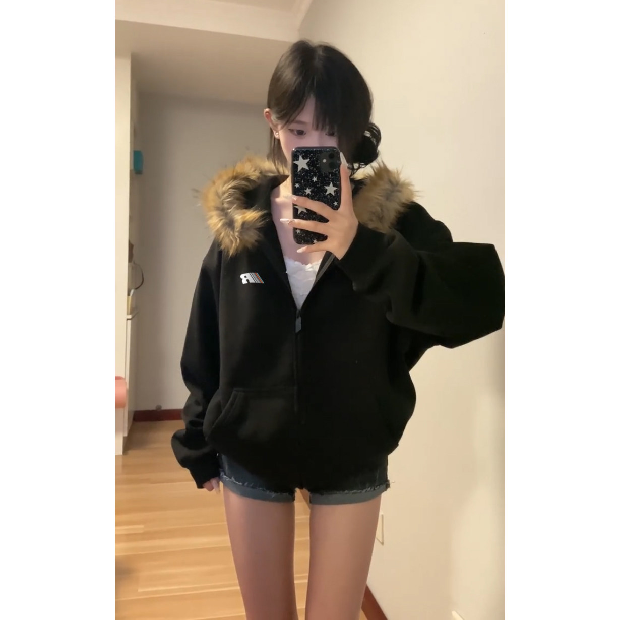 外套女加绒加厚毛领连帽开衫卫衣韩系百搭保暖棉服外套女装夏