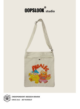 巫鹿可picnic野餐时间 加厚牛仔帆布 多口袋斜挎单肩布大包包女