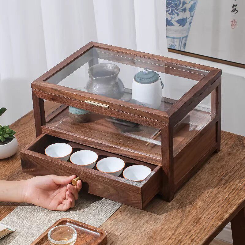 德国实木玻璃茶具茶桌展示收纳柜