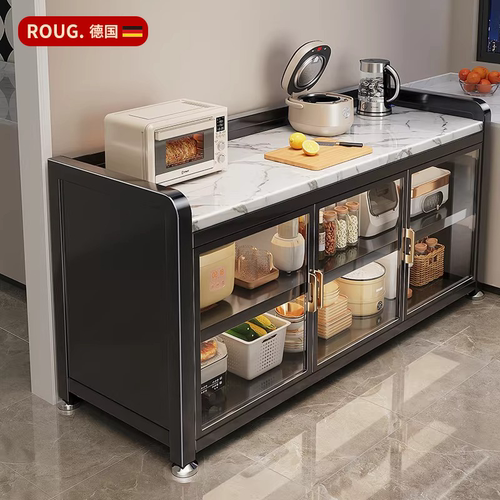 德国岩板厨房置物架微波炉储物柜