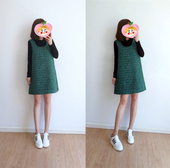 秋冬简约气质绿色小香风编织呢无袖 背心裙显瘦A字宽松减龄连衣裙