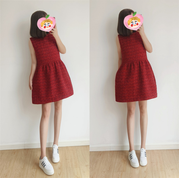 秋冬红色小香风高端气质高腰无袖背心裙女新款显瘦减龄连衣裙子