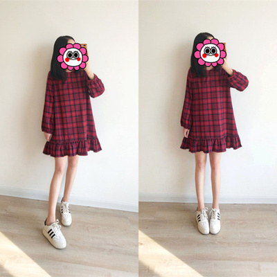 秋冬圆领套头宽松娃娃款连衣裙