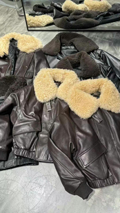 欧货2025冬新款皮毛一体山羊绒毛领绵羊皮真皮皮衣外套棉服短款女