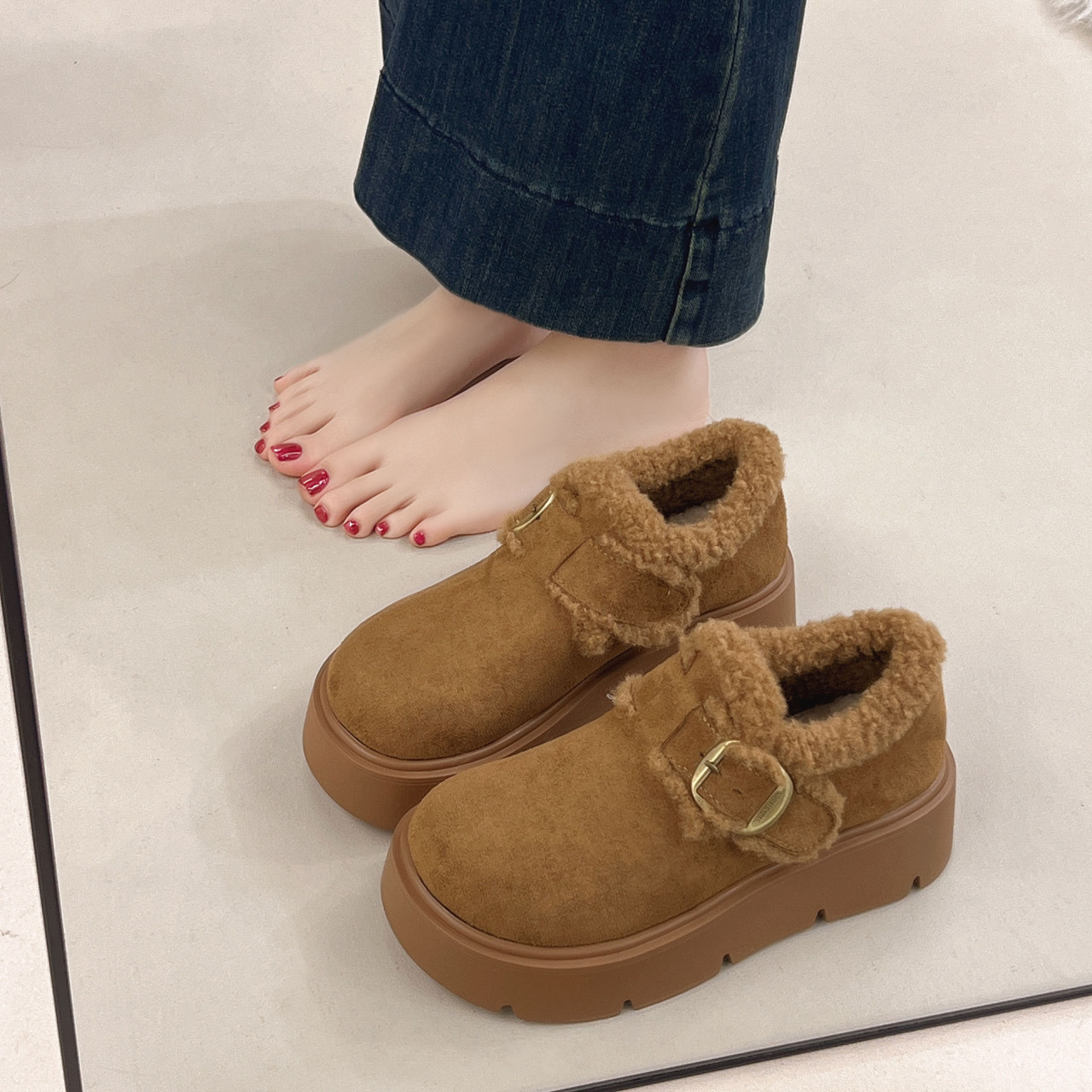 厚底增高保暖勃肯鞋女2025新款冬季加绒加厚雪地靴外穿乐福棉鞋子,女鞋,勃肯鞋/软木鞋,淘宝优惠券,粉丝福利购,淘宝优惠卷