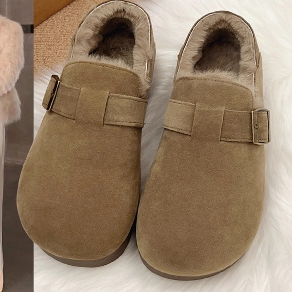 品牌鞋全包勃肯鞋女2025新款冬季加绒保暖一脚蹬豆豆鞋软底毛毛鞋