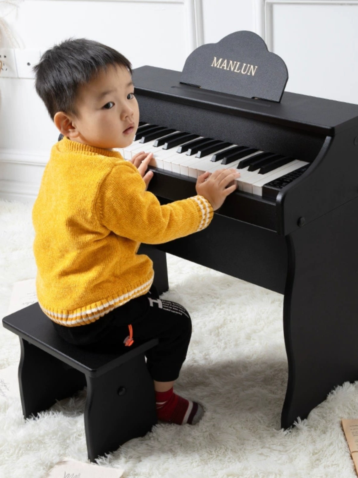 Manlun Children's Little Piano Electronic Piano Toy 37-Key Wooden Beginner Piano Baby Christmas and First Year Gift