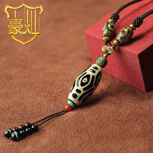 西藏老天珠龙眼吊坠情侣毛衣链