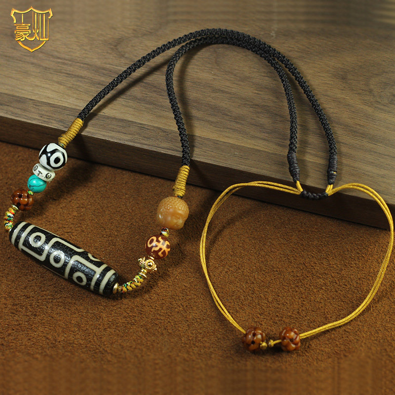 天然西藏真品九眼天珠项链男女款藏饰藏式横穿挂脖锁骨项三眼吊坠