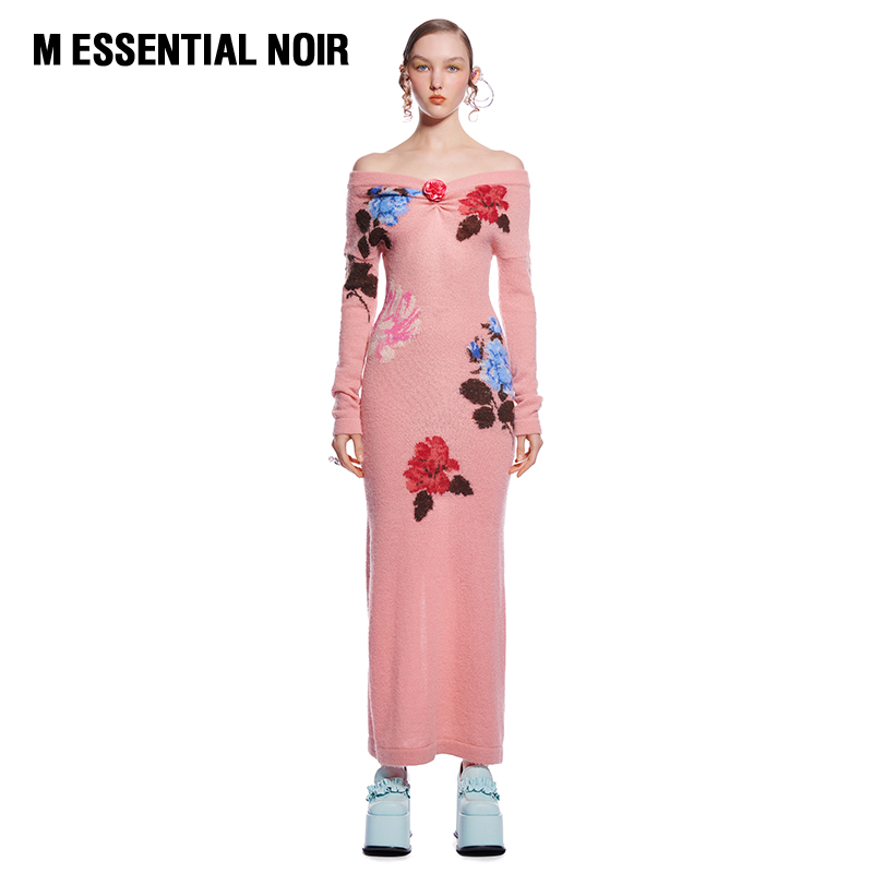 马海毛玫瑰裱花针织连衣裙 m essential noir 马凯 设计师品牌