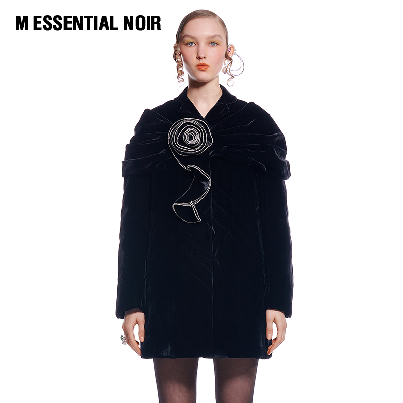 黑丝绒 钻饰卷花夹棉大衣 M ESSENTIAL NOIR 马凯 设计师品牌 个性定制/设计服务/DIY 休闲西装加工定制 原图主图