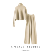 型 子女阔腿裤 加厚短款 启超封神版 羊绒衫 女纯羊绒毛衣羊绒裤 套装