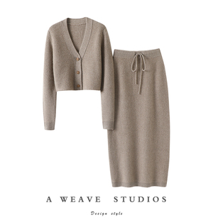 女纯羊绒半身包臀裙子 重工针法加厚羊绒开衫 开阔眼界 心动气质