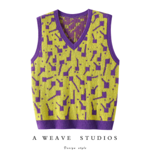 又被迷住了 几何提花松织100%纯山羊绒背心女纯羊绒毛衣针织马甲