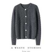 真 女纯羊绒毛衣外套新款 很惹眼 复古麻花加厚100%山羊绒开衫