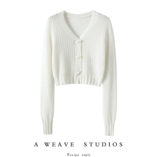 群星夜未央 女短空气感纯羊绒毛衣针织小外套秋冬 春夏V领羊绒开衫