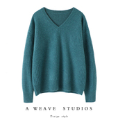 女V领套头纯羊绒毛衣宽松慵懒加厚版 品质老客入 重工搬针羊绒衫