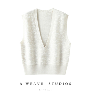 落落大方 坎肩马甲 加厚深V领羊绒背心女纯羊绒毛衣宽松针织衫