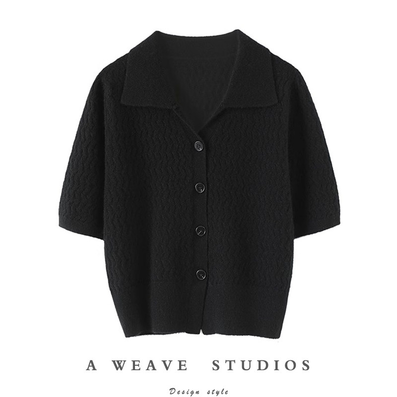 巴黎艺术展！好版型~春夏纯羊绒开衫女短袖POLO领针织开衫小外套,女装/女士精品,羊绒衫,淘宝优惠券,粉丝福利购,淘宝优惠卷