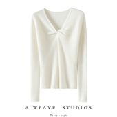 气质 秋冬 女纯羊绒毛衣针织打底衫 碾压 扭结V领100%纯山羊绒衫