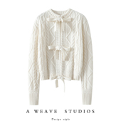 狠美狠美 外套 女纯羊绒毛衣短款 微甜 系带加厚100%纯山羊绒开衫