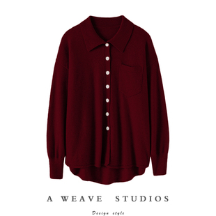 品相这么好！POLO领100纯羊绒开衫女纯羊绒毛衣宽松针织衬衫秋冬