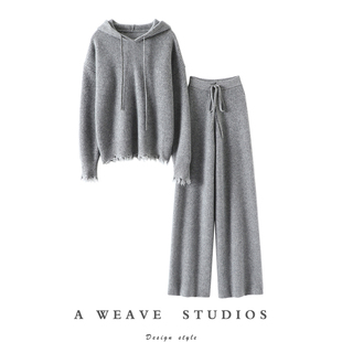 通鉴 女外穿羊绒套装 重磅1000克 女卫衣羊绒裤 厚 连帽羊绒衫 时装