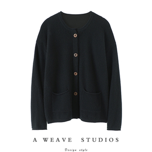 启超慢热喜静!圆领100%纯山羊绒开衫女纯羊绒毛衣针织开衫外套