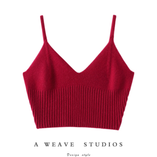 时髦车厘子红 内搭针织抹胸纯羊绒毛衣 纯山羊绒吊带背心女修身