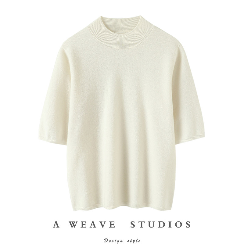 舒服好穿！春夏空调屋半高领羊绒衫女五分袖纯羊绒毛衣针织衫中袖