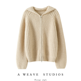 实名表扬的款!加厚100%纯山羊绒拉链开衫女连帽毛衣宽松外套秋冬