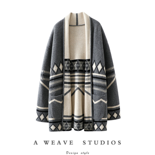 外套 女毛衣小长款 爱尔兰深冬 重磅加厚双面穿100%纯山羊绒开衫