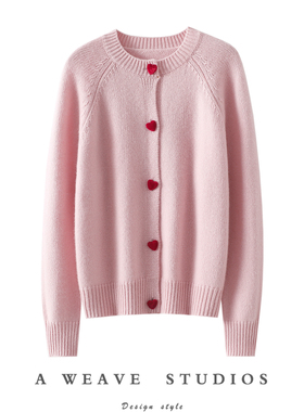 好心动的颜值！爱心扣加厚100%纯山羊绒开衫女纯羊绒毛衣针织外套