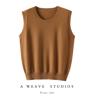 随时随地好穿气质 圆领羊绒马甲女宽松纯山羊绒坎肩针织背心秋冬