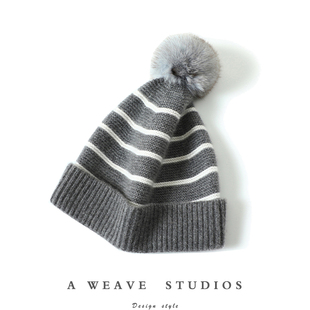 保暖毛线帽 真毛球加厚款 启超越爱月爱 纯山羊绒针织帽子女秋冬季