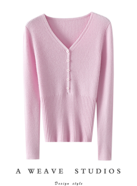 上身效果好棒！V领100%纯山羊绒衫女修身羊绒毛衣针织打底衫秋冬