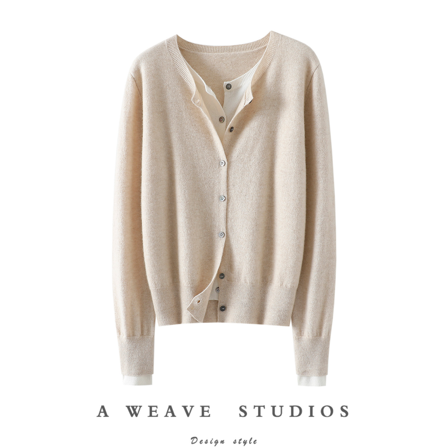 处处精致！niu系撞色假两件100%纯山羊绒开衫女圆领针织衫毛衣,女装/女士精品,羊绒衫,淘宝优惠券,粉丝福利购,淘宝优惠卷