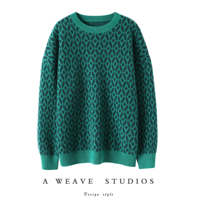 肯定要留啊!菱格提花密织加厚羊绒衫女纯羊绒毛衣宽松