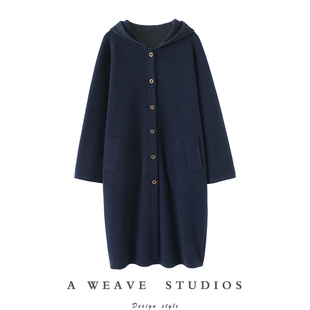 外套厚 女连帽大衣中长款 启超一眼记住 千克温暖重磅纯山羊绒开衫