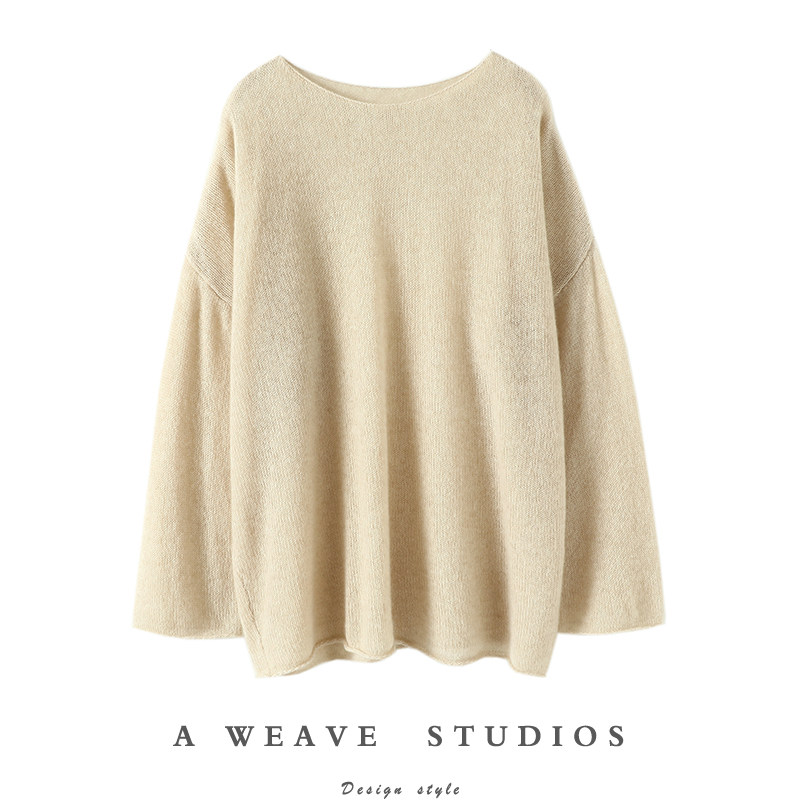 美美的沉溺中！云朵般呀~春夏圆领纯羊绒衫女宽松空调防晒罩衫