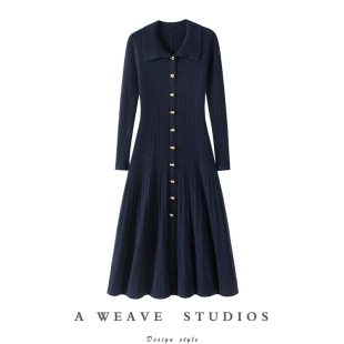 到哪都是焦点 裙子 100%纯山羊绒连衣裙子女POLO领纯羊绒毛衣长款