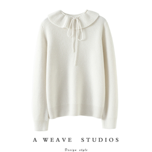窒息工艺美感~立体荷叶领加厚羊绒衫女圆领纯羊绒毛衣针织衫宽松