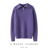 女半拉链针织毛衣秋冬新款 启超官方正品 重磅加厚100%纯山羊绒衫